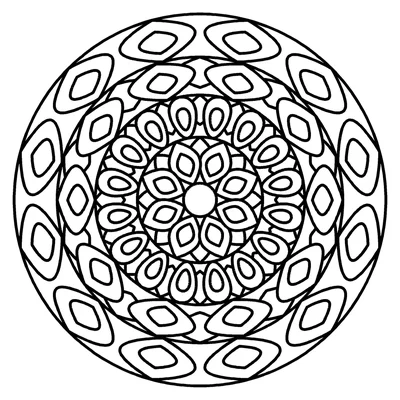Easy mandala coloring page with wide simple shapes (classic petals, page 1)