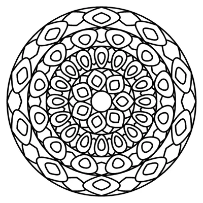 Easy mandala coloring page with wide simple shapes (classic petals, page 4)