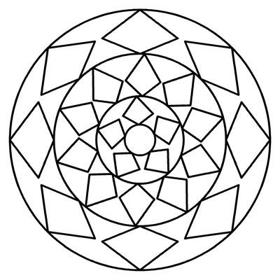 Easy mandala coloring page with wide simple shapes (star, page 6)