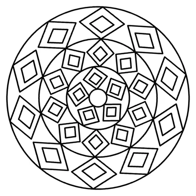 Easy mandala coloring page with wide simple shapes (geometric, page 7)