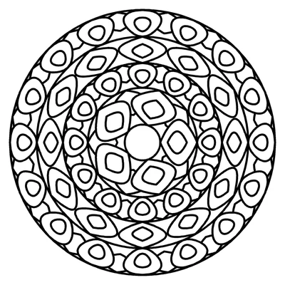 Easy mandala coloring page with wide simple shapes (classic petals, page 8)