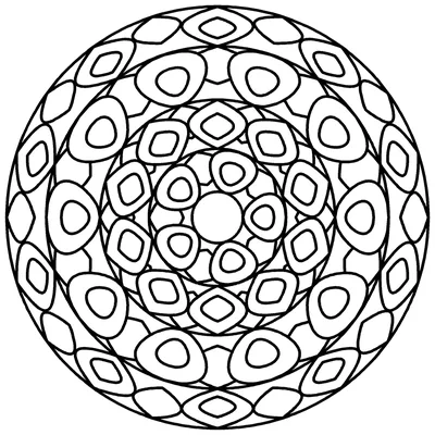 Large-print mandala coloring page with rounded petals and leaf shapes