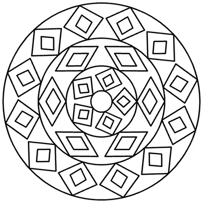 Geometric mandala coloring page with large diamond shapes