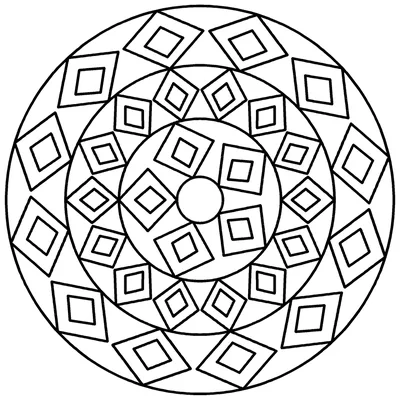 Geometric mandala coloring page with diamonds inside diamonds