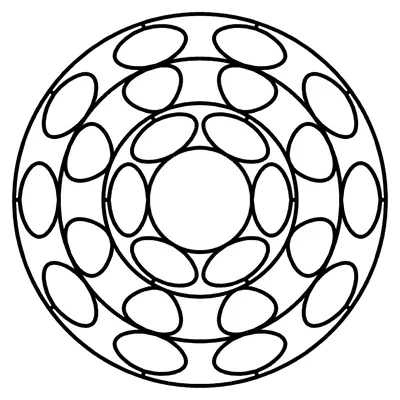 Large print mandala coloring page with extra-thick lines and big petals (flower, page 6)
