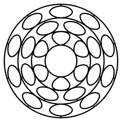Large print mandala coloring page with extra-thick lines and big petals (flower, page 8)